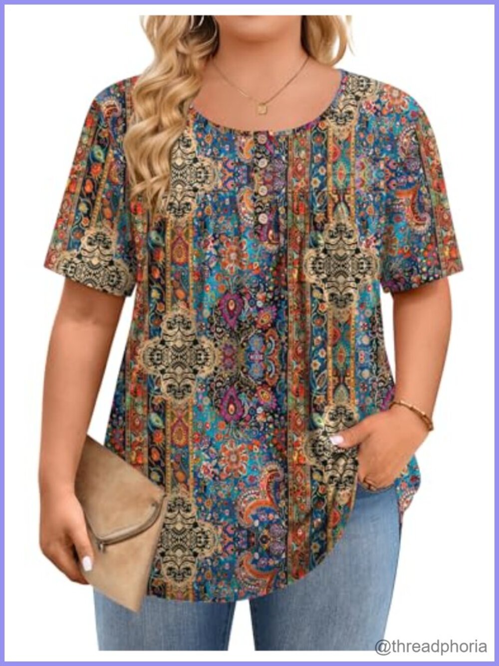 Plus Size Womens Short Sleeve Tunic Top Button Floral Print Loose Fit Casual
